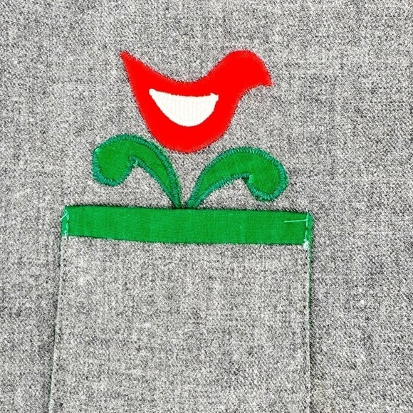 Vintage Gray Short Overalls Red Bird 24 months - Picture 3 of 4